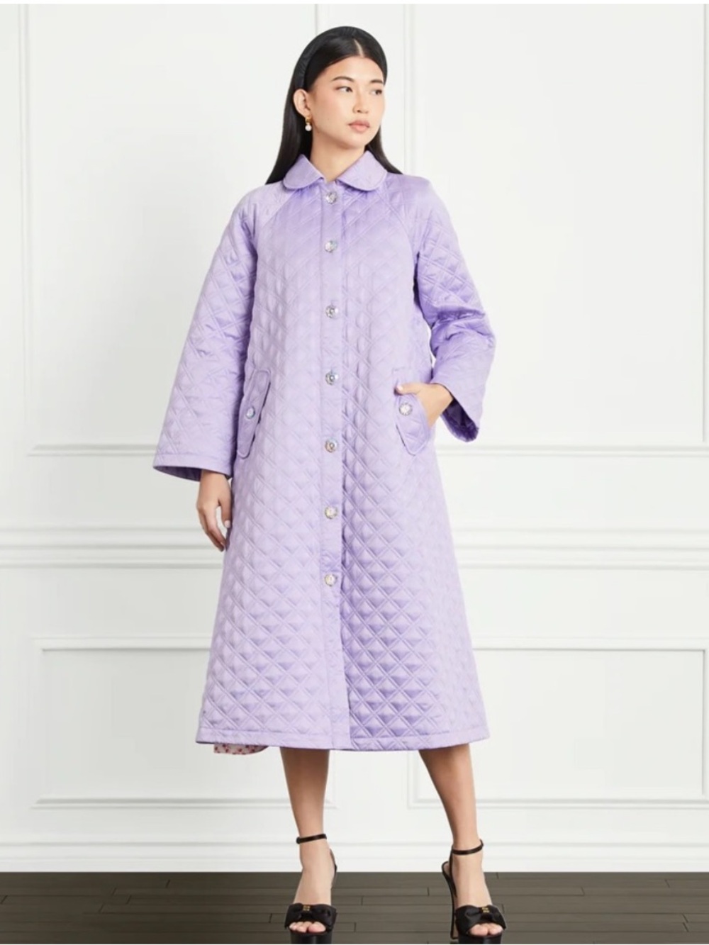 HILL HOUSE HOME LILAC SATIN DUVET COAT Size S